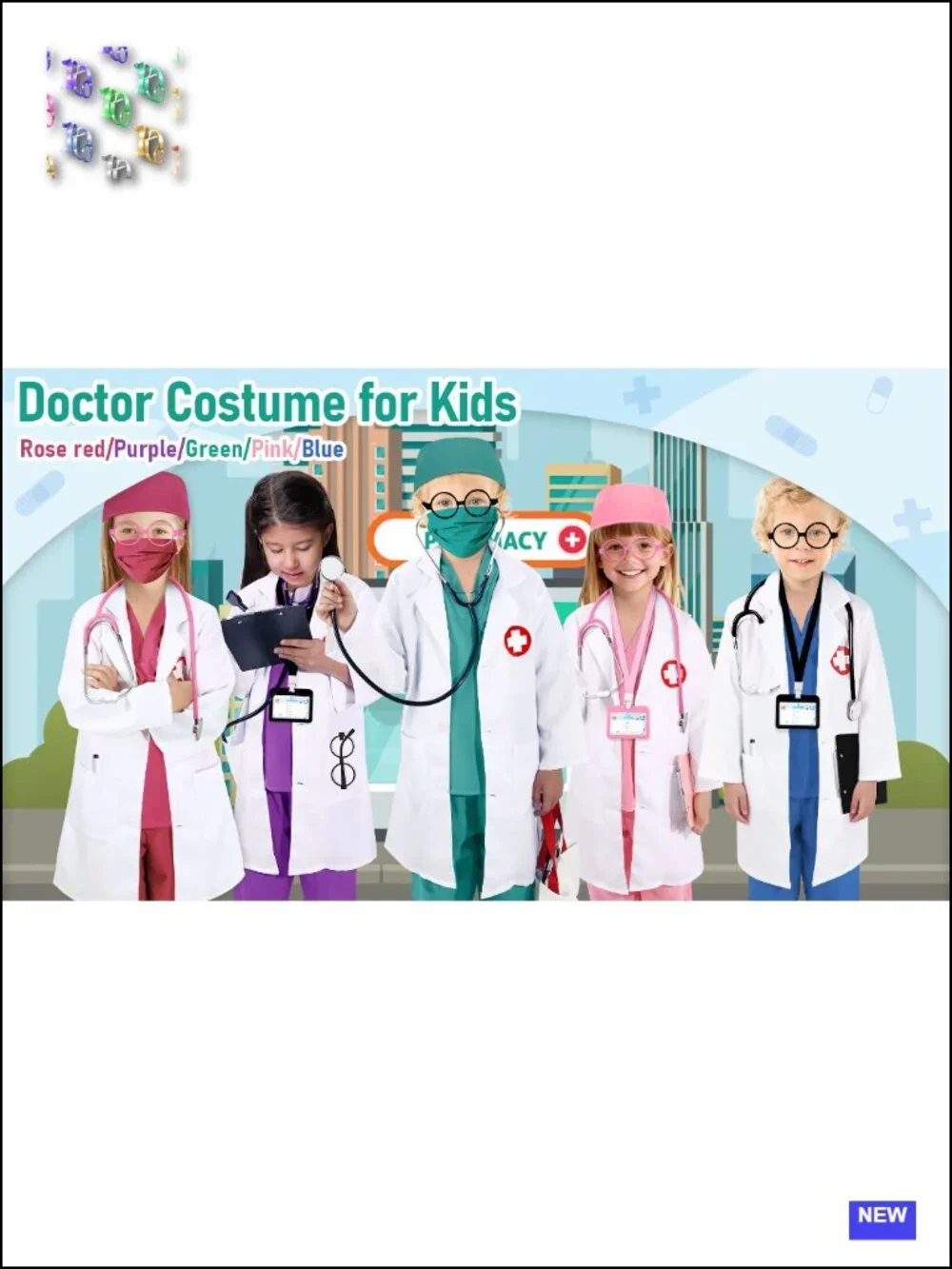 Kids Doctor Costume Set 12pc Lab Coat Stethoscope Pretend Play